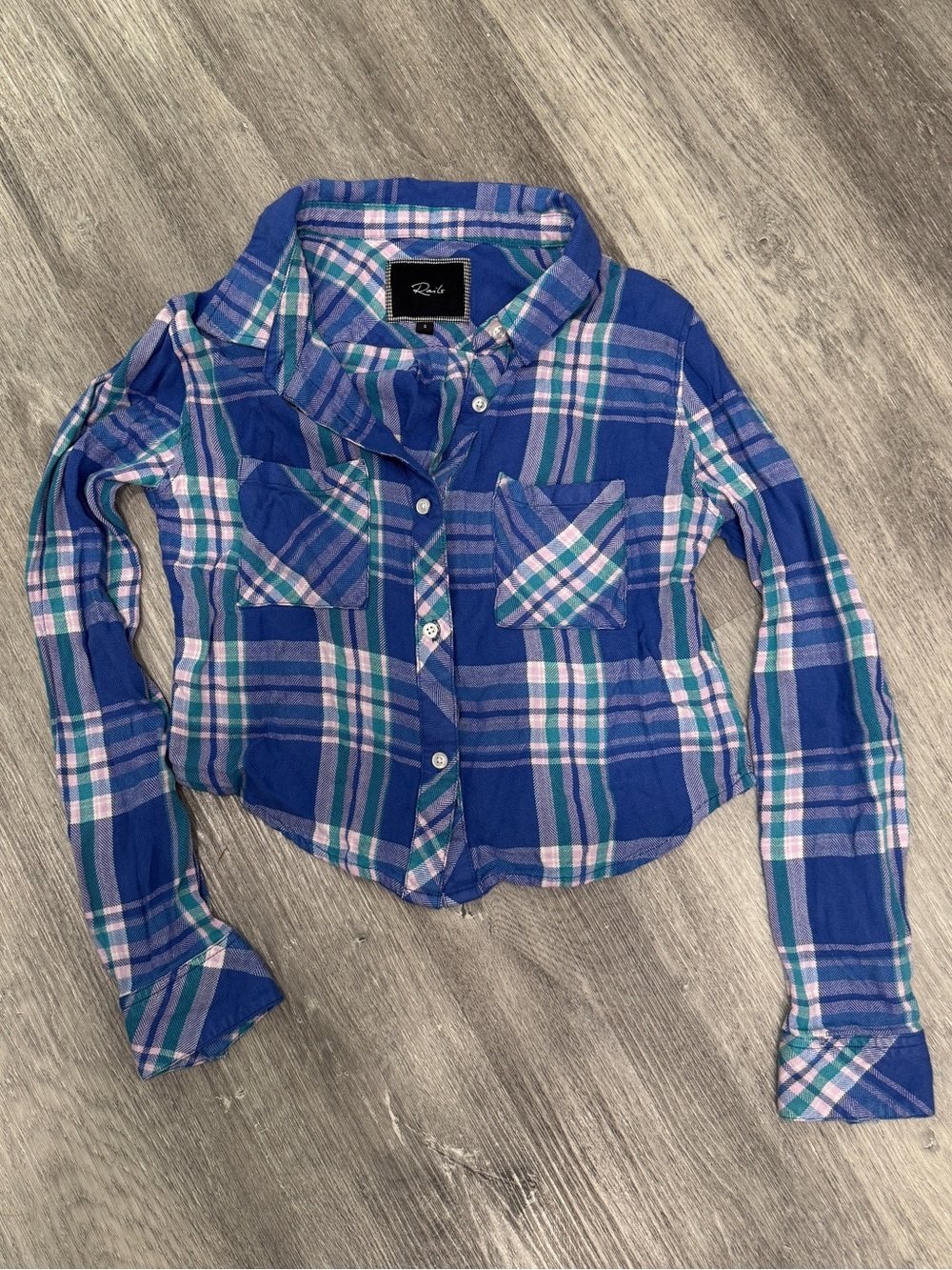 Rails Blue Plaid Button‑Front cropped Shirt